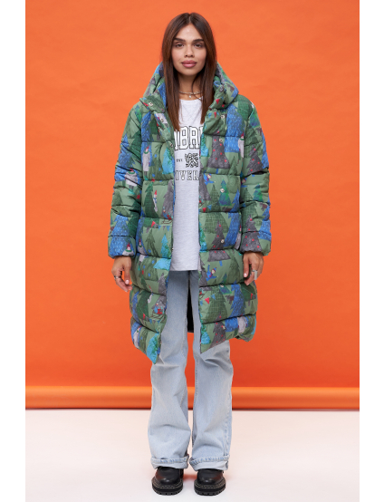 Картинка Зелений принтований пуховик